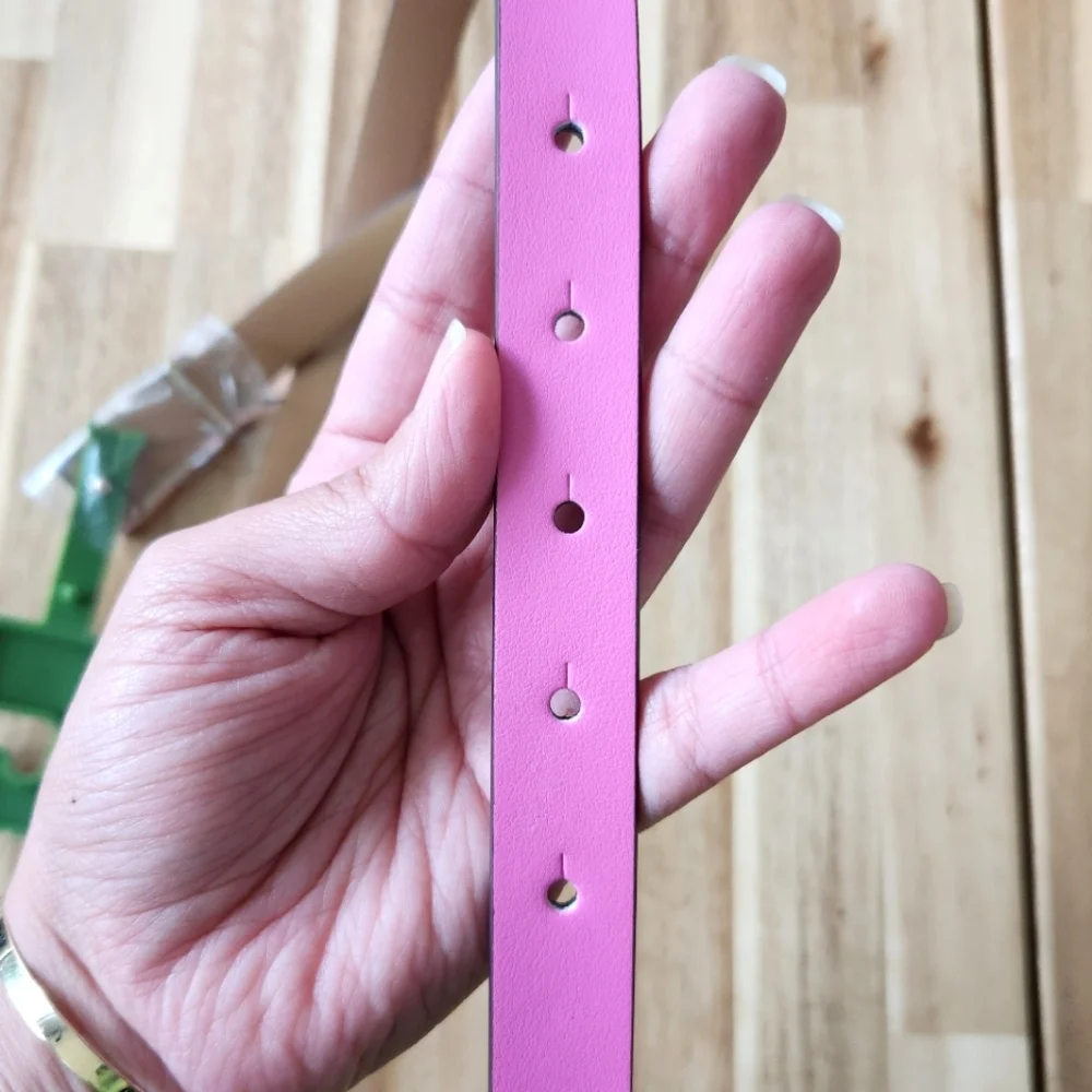 🩷 NWT! - Kate Spade Pink Genuine Leather Belt With Black Buckle -  Size Medium - Picture 4 of 6